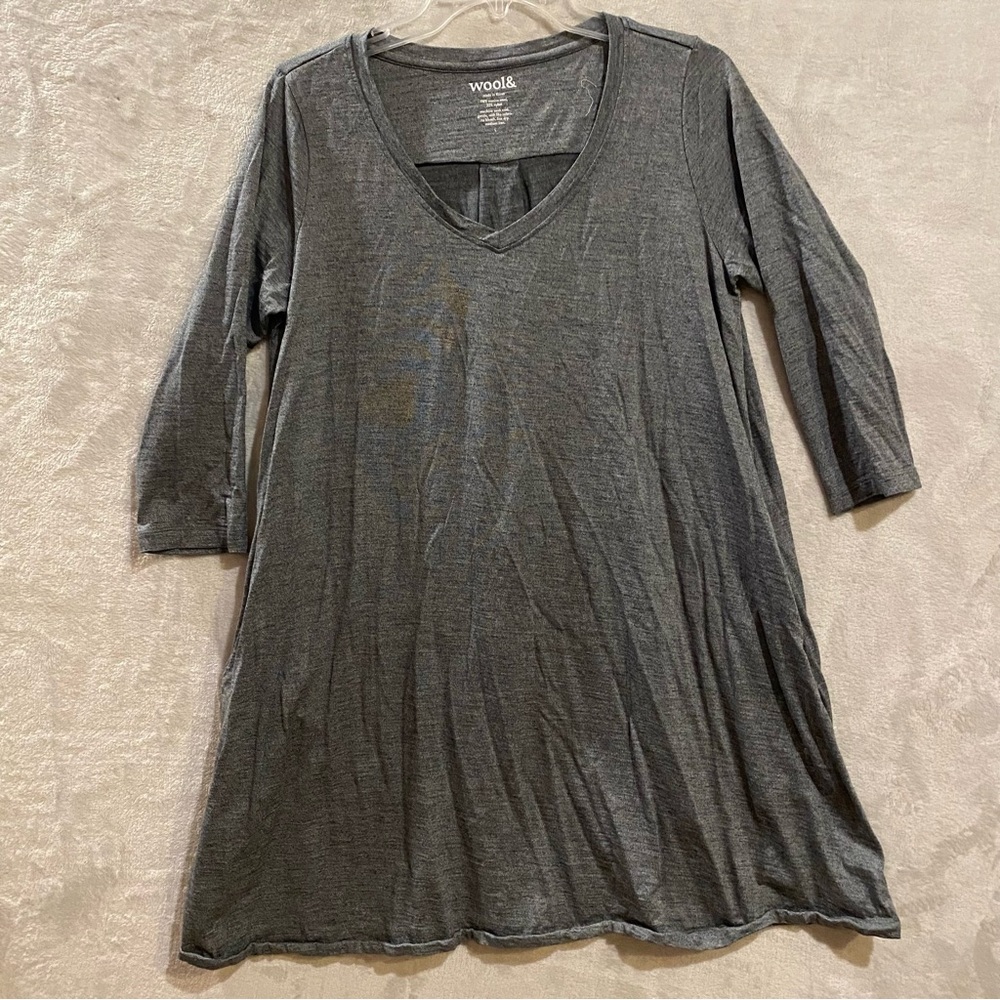 Wool& Women's Gray V-Neck Long Sleeve Dress